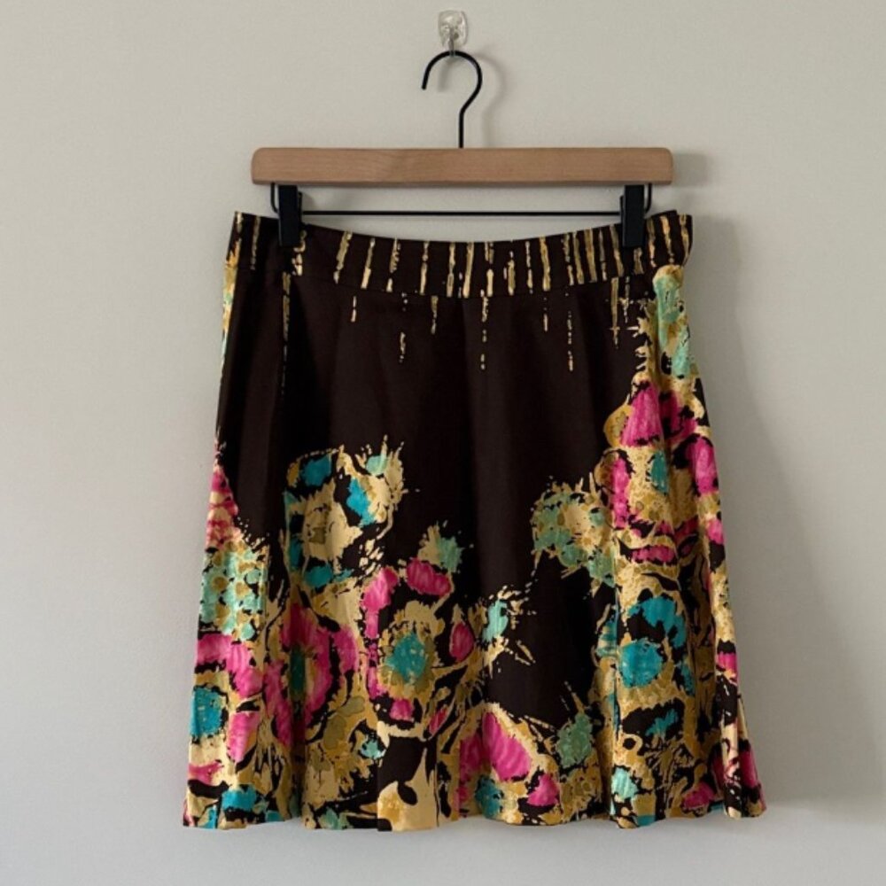Saks Fifth Avenue Vintage Cotton A-line Skirt in Brown Multi Floral Size 4